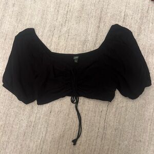 Black Puff Sleeve Crop Top
